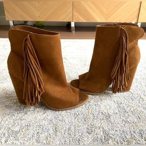 Dolce Vida Camel Brown Suede Peep Toe Booties - Size 7